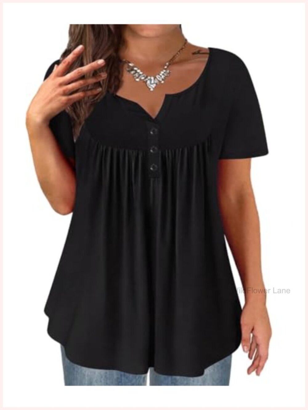 Plus Size Short Sleeve Button Down Henley Blouse Swing Tunic